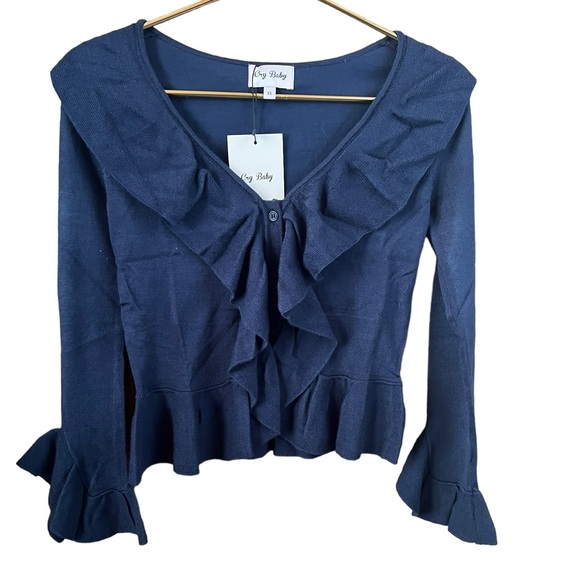 NWT Cry Baby Selena Button Down Sweater Ruffle Cardigan XS - Picture 2 of 7